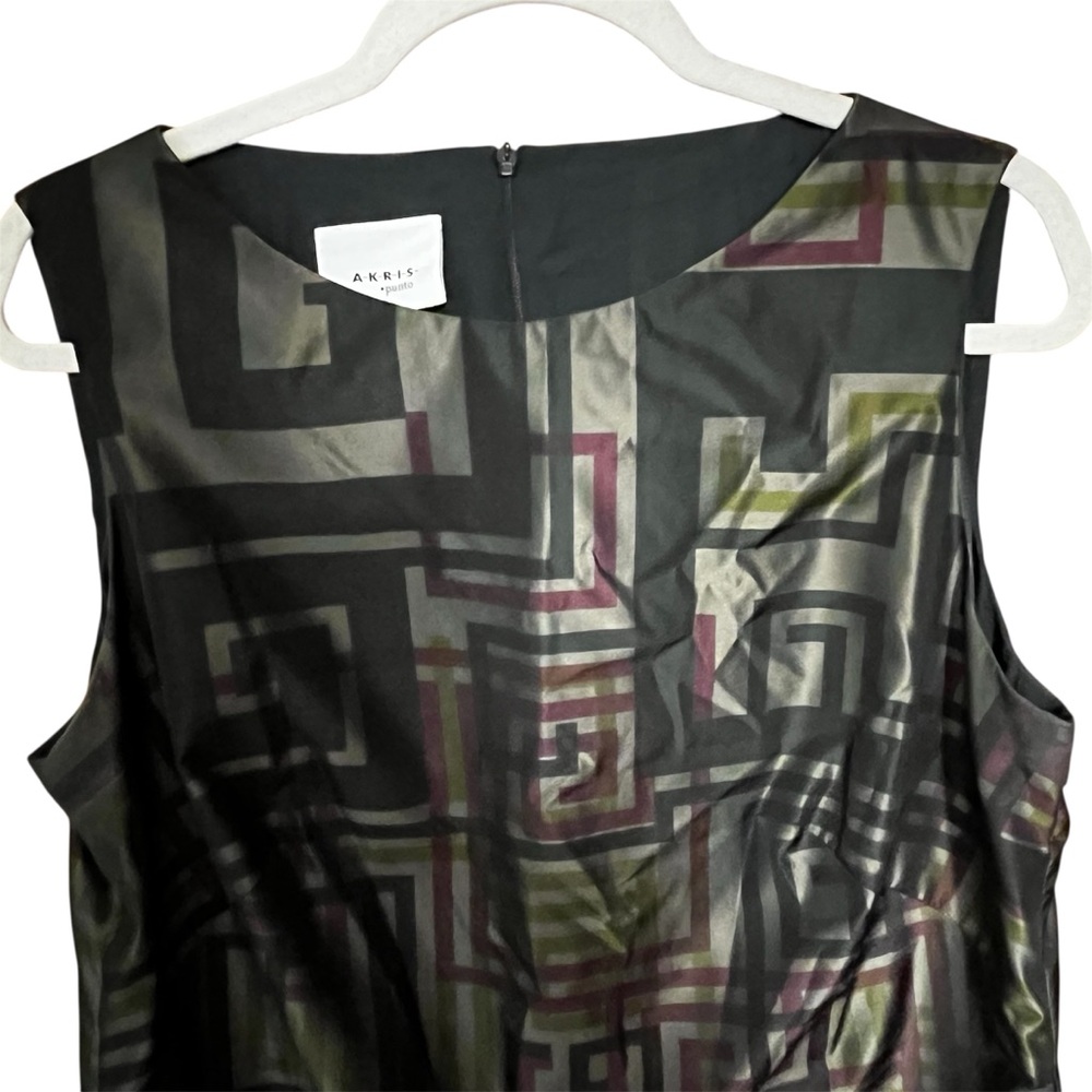 Akris Punto Women's Sleeveless Gray/Blk Graphic Geometrical Dress Size 14 Modern - Picture 3 of 10